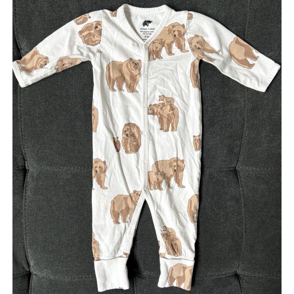 Monica + Andy 0/3 Brown Bear Pjs with Foot Covers